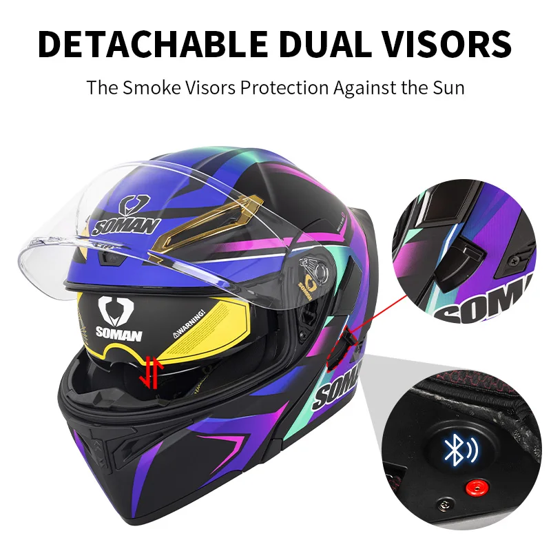 SOMAN Full Face Helmet Dual Le - đánh giá và giá Dual Visor Motorcycle Racing Helmet